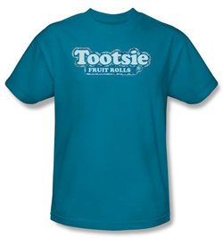 Tootsie Roll T-Shirts - Tootsie Fruit Rolls Logo Adult Turquoise Tee