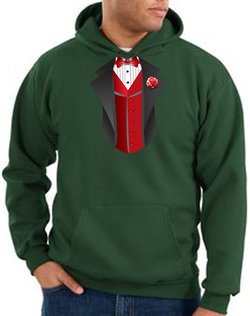 Tuxedo Hoodie Hoody Sweatshirt With Red Vest - Dark Green