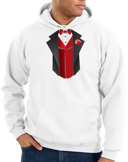 Tuxedo Hoodie Hoody Sweatshirt With Red Vest - White