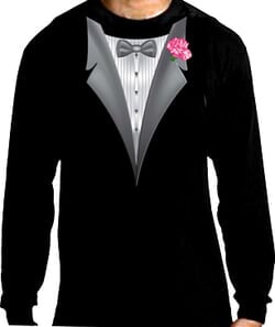 Click to get Tuxedo Tshirt Long Sleeve with Pink Flower  Black