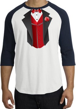 Tuxedo T-shirts Raglan With Red Vest - White/Navy