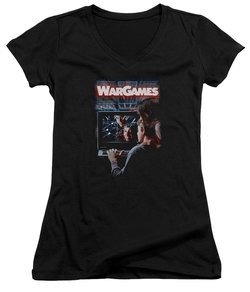 WarGames  Juniors V Neck Shirt Movie Poster Black T-Shirt