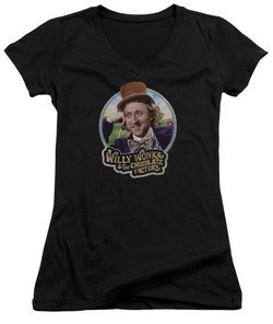 Willy Wonka and The Chocolate Factory  Juniors V Neck Shirt Its Scrumdiddlyumptious Black T-Shirt
